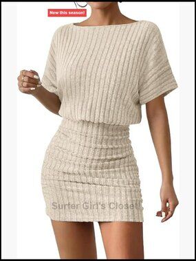 Sexy Ribbed Knit Bodycon Mini Dress Short Sleeve Club Party Summer